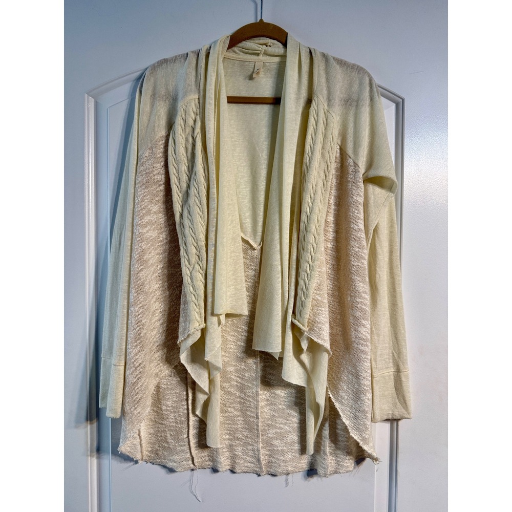 TINY Anthropologie Cardigan XS Cream Mixed Knit Waterfall Open Front Boho Flowy